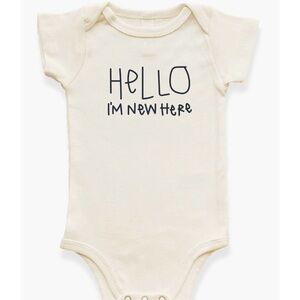Tenth & Pine White Baby Onesie - "Hello I'm New Here"